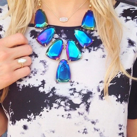 NWOT Kendra Scott Rare & Retired Harlow Necklace Black Iridescent & Gold GORG! - Picture 4 of 10